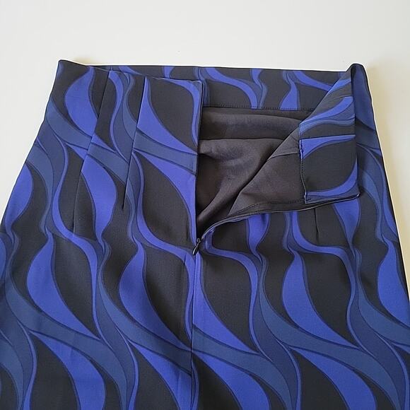 Zara Geometric Print Ruched Satin Midi Pencil Skirt Thigh High Side Slit Retro - Picture 6 of 12